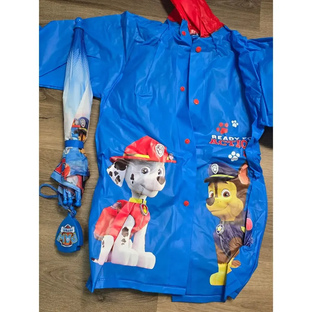 Brand New Nickelodeon Paw Patrol Kids Blue Red Raincoat and umbrella